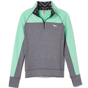 Victoria's Secret PINK Ultimate Yoga Half Zip Mint Green Gray Pullover Aztec S